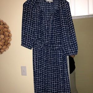 Navy blue 3/4 sleeve white checkered dress